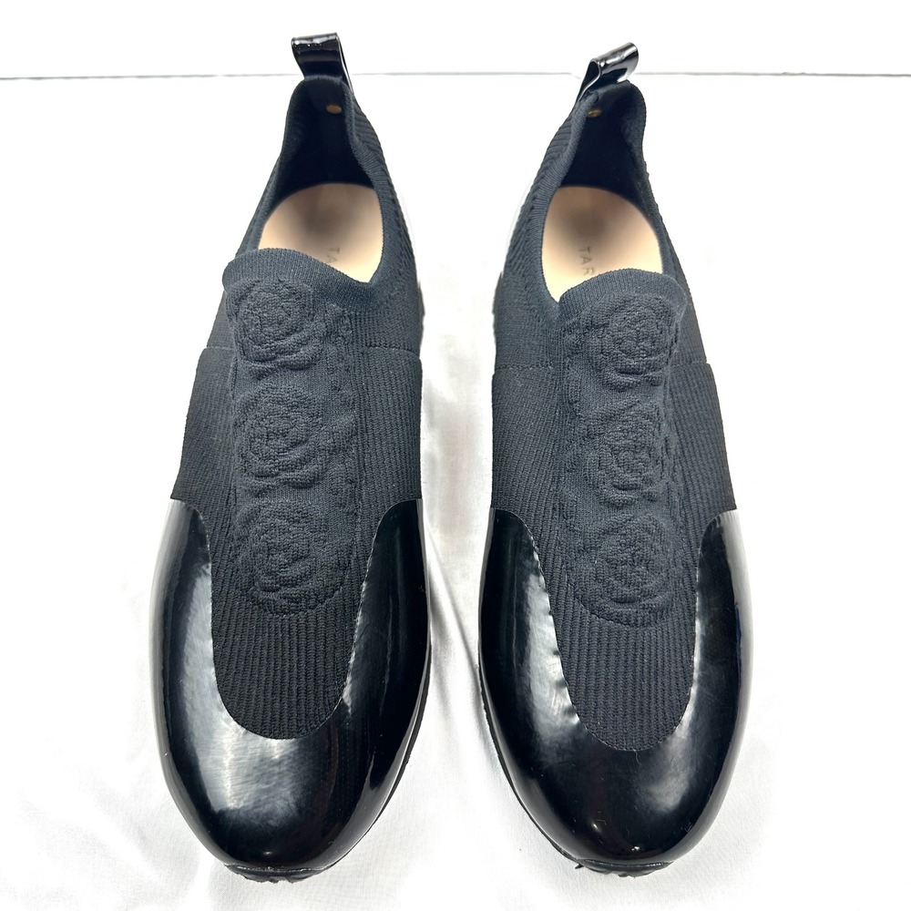 Taryn Rose Cara Knit Rose Embroidered Patent Slip On Sneakers Womens SZ 8 Black - Picture 14 of 16